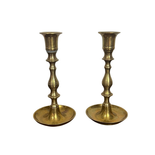 Set of 2 Colonial Style Solid Brass Taper Candlestick Holder Made in India 7"