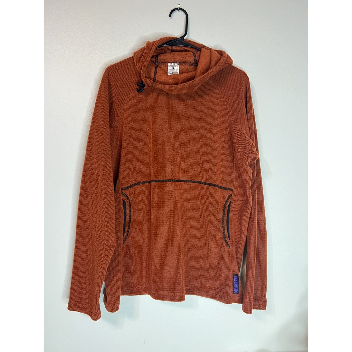 Melanzana Women XL Micro Grid Hoodie Fleece Rust Orange Leadville USA