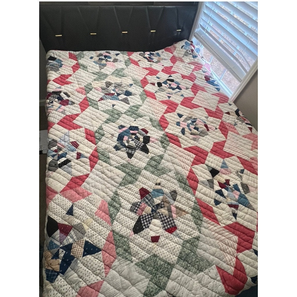 Spectacular 1910 9 Point String Star Quilt Winter Weight