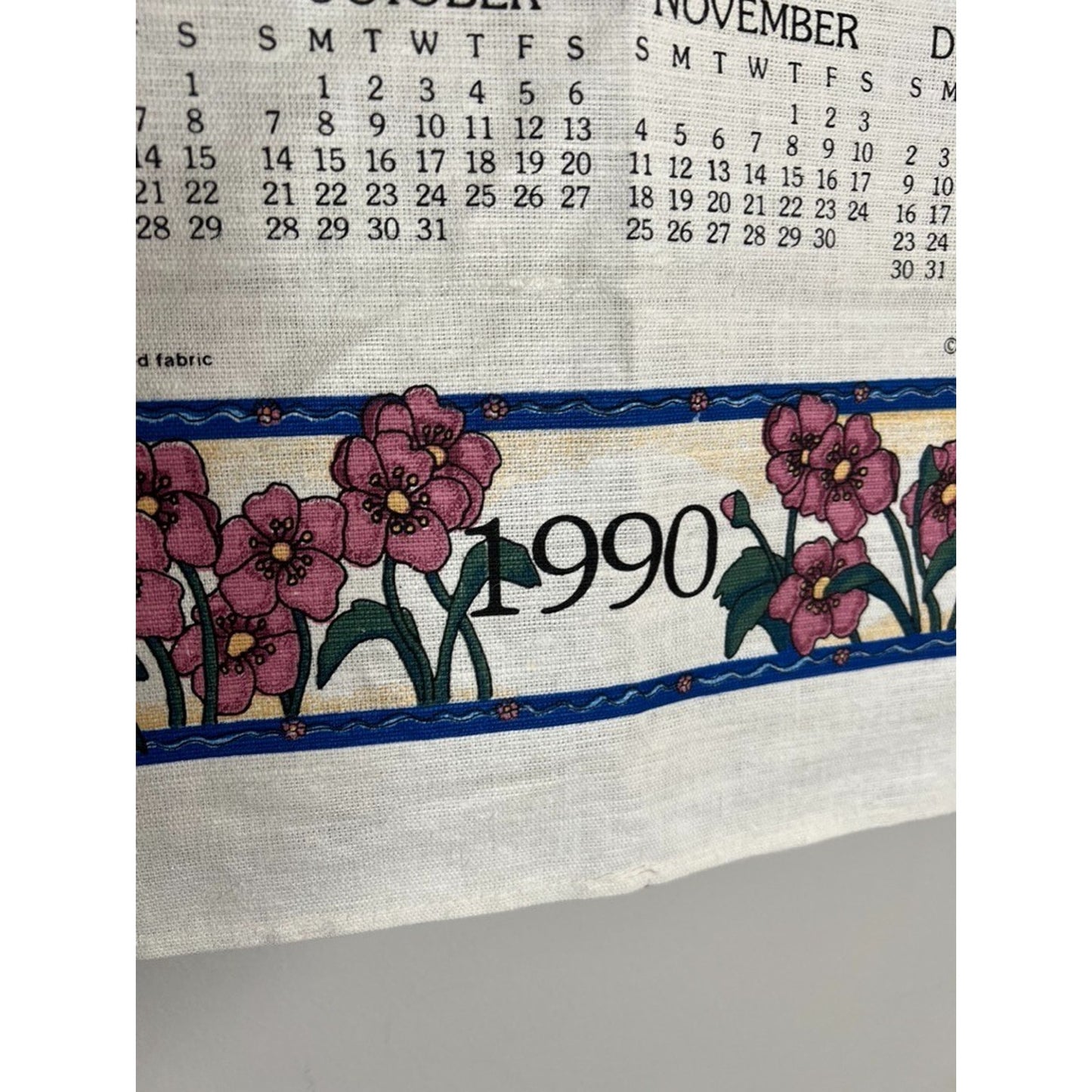 Vintage 1990 Stevens Linen Goose Calendar Tea Towel Wall Hanging