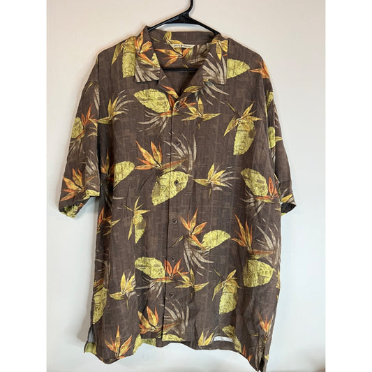 Tommy Bahama XL Button Hawaiian Shirt Birds Paradise Flowers XL Vintage Silk