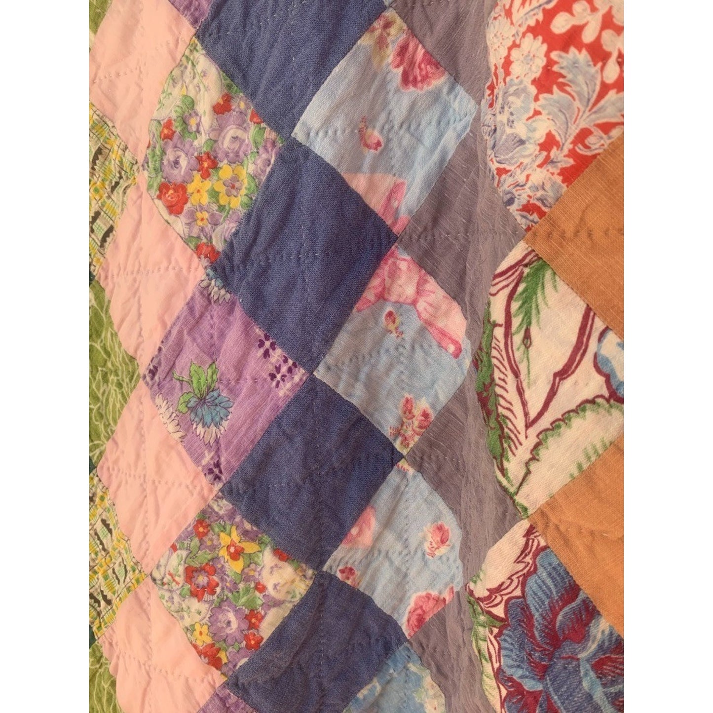 Vintage 30's 40 Trip Around the World Quilt Hand Quilted Summer Weight Beauty