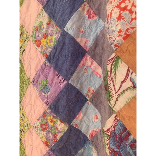 Vintage 30's 40 Trip Around the World Quilt Hand Quilted Summer Weight Beauty
