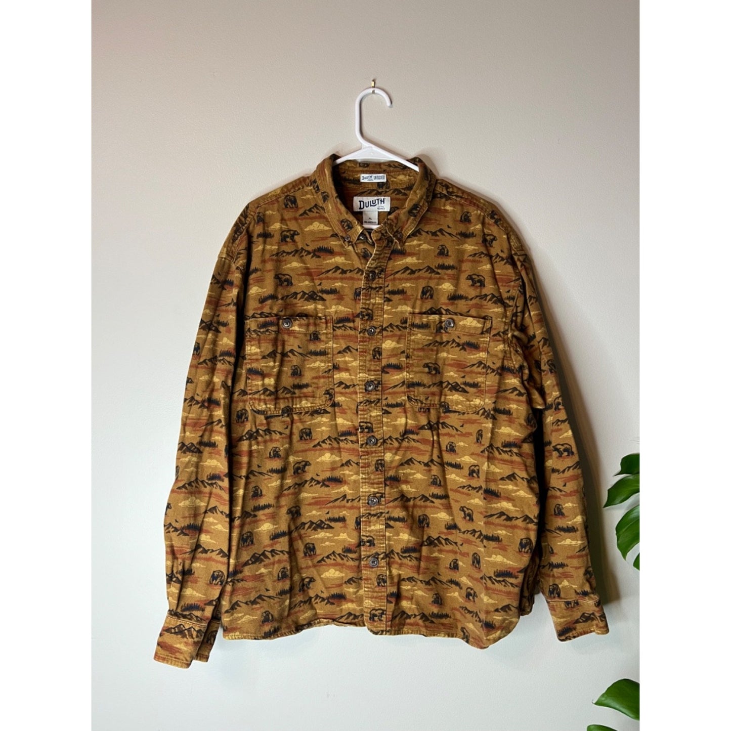 Duluth Trading Co. Untucked Flannel Button Shirt Brown Long Sleeve Men XL