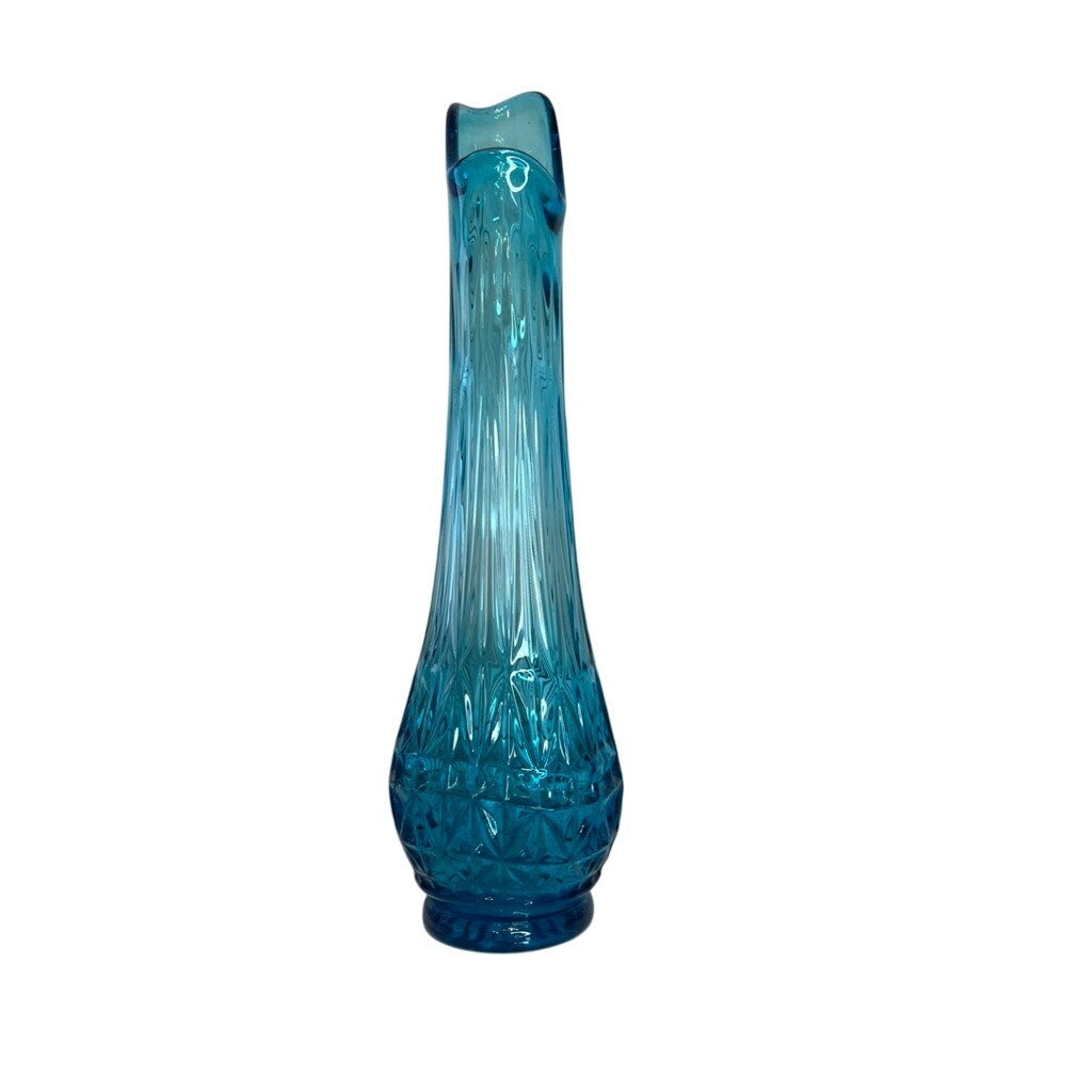 L. E. Smith Swung Vase Peacock Blue 15" Pineapple Thousand Eye