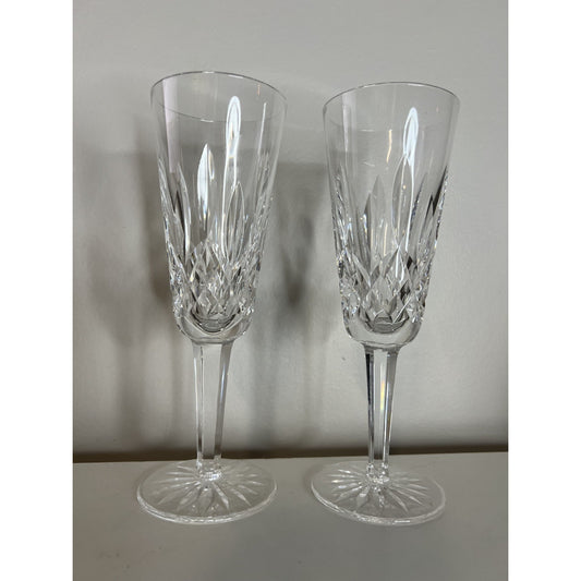 Set of 2 WATERFORD Lismore Crystal Champagne Glasses Flutes 7.25"/ IRELAND