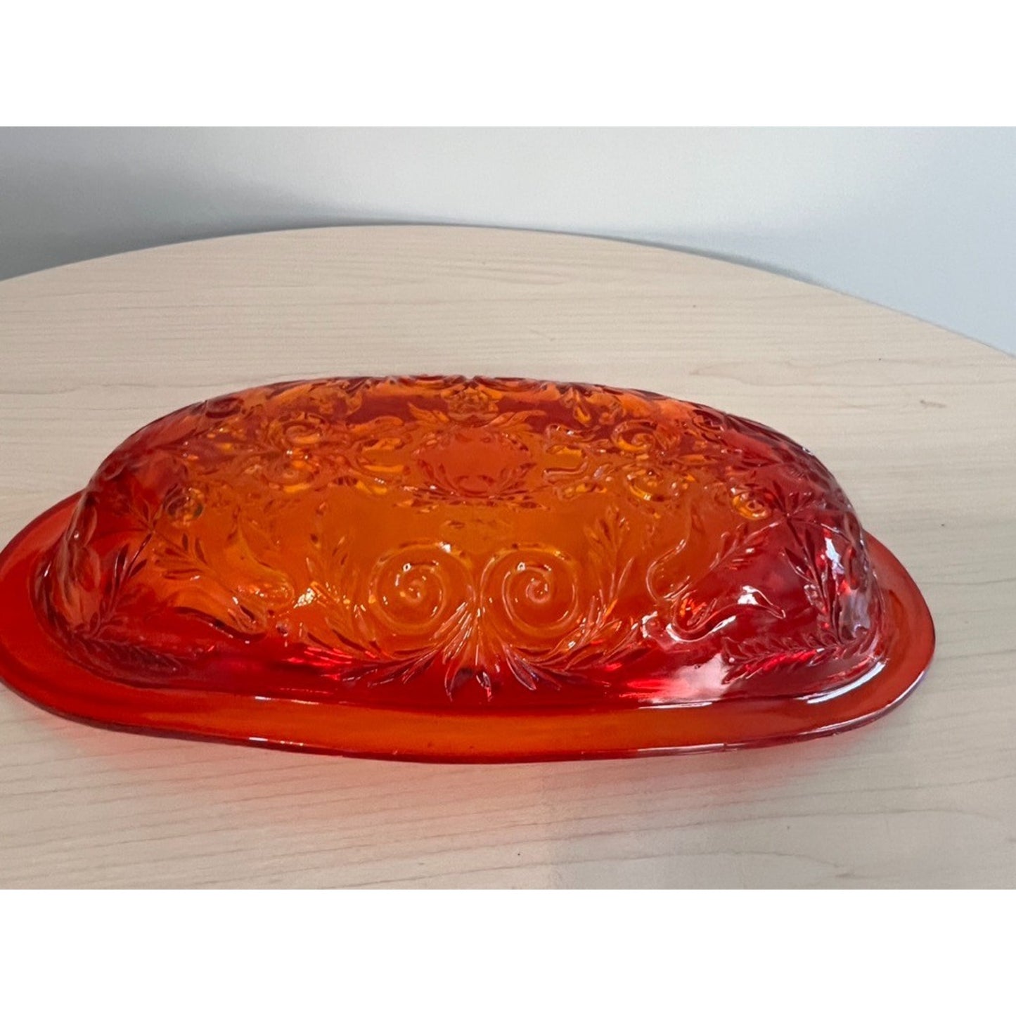 Rare Vintage 1930's Amberina McKee Glass Oval Dish Ruby Red Rock Crystal GLOWS
