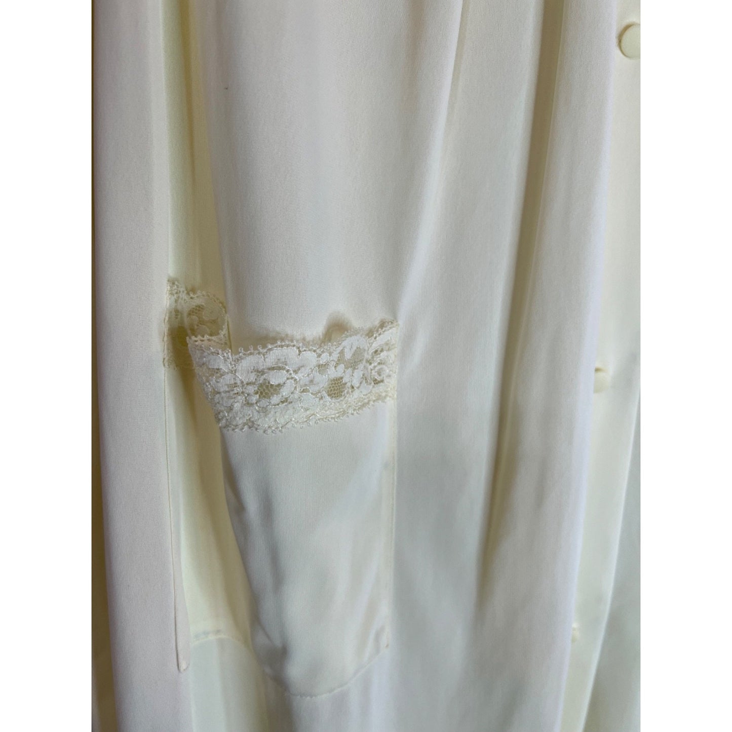 Shadowline Robe Yellow Nylon Button Front Embroidered Lace Pocket Vtg