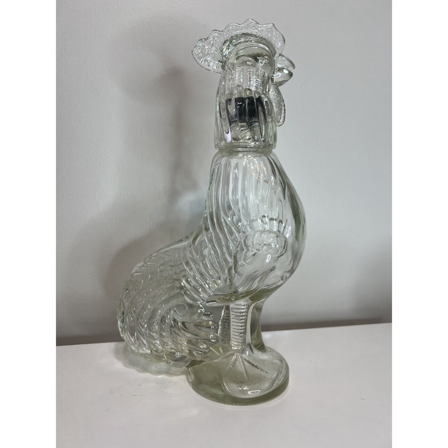Vintage Clear Glass Rooster Chicken Cock Decanter 8.75in Bottle