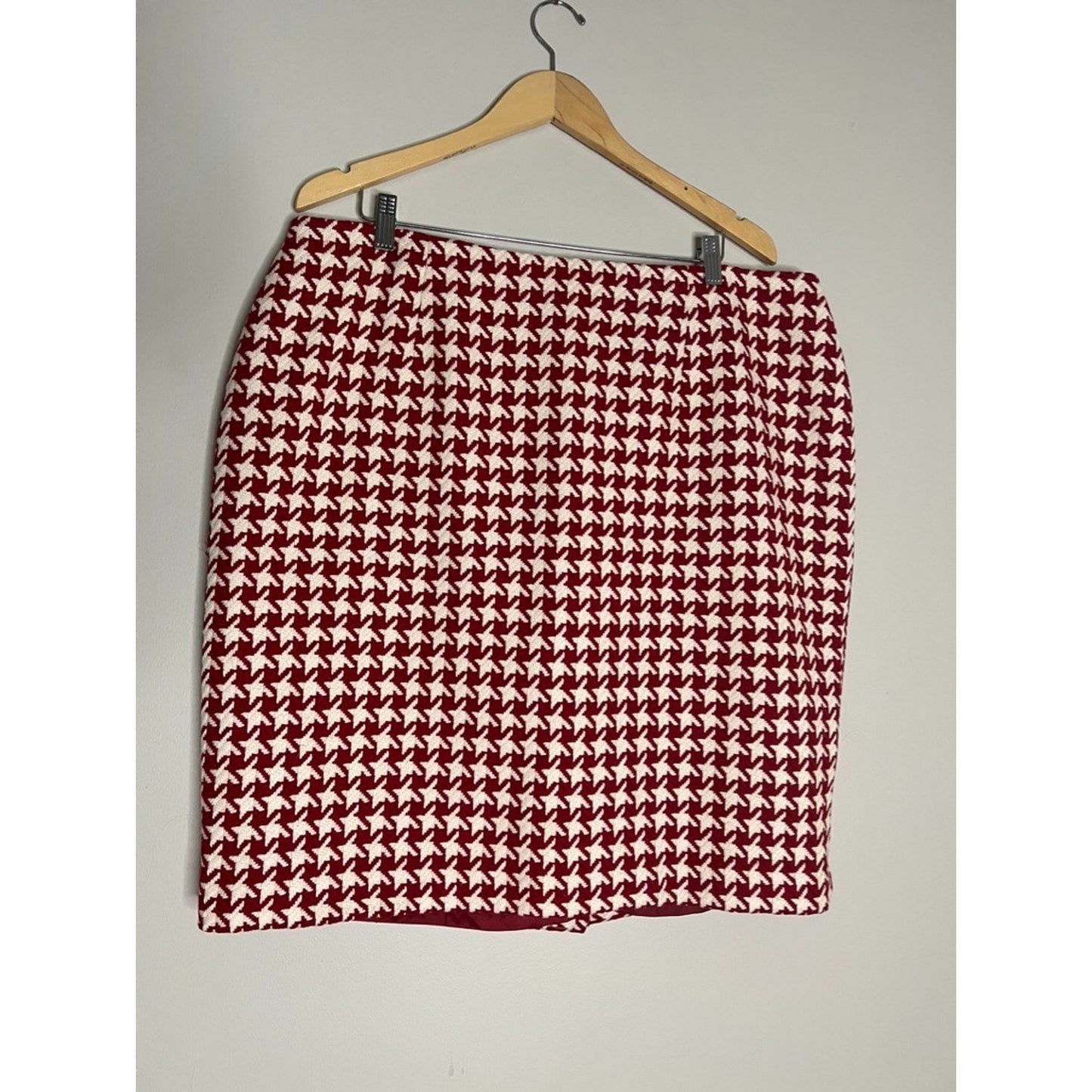 Talbots NEW Houndstooth Red White Wool Blend Holiday Pencil Skirt, Women’s Sz 18