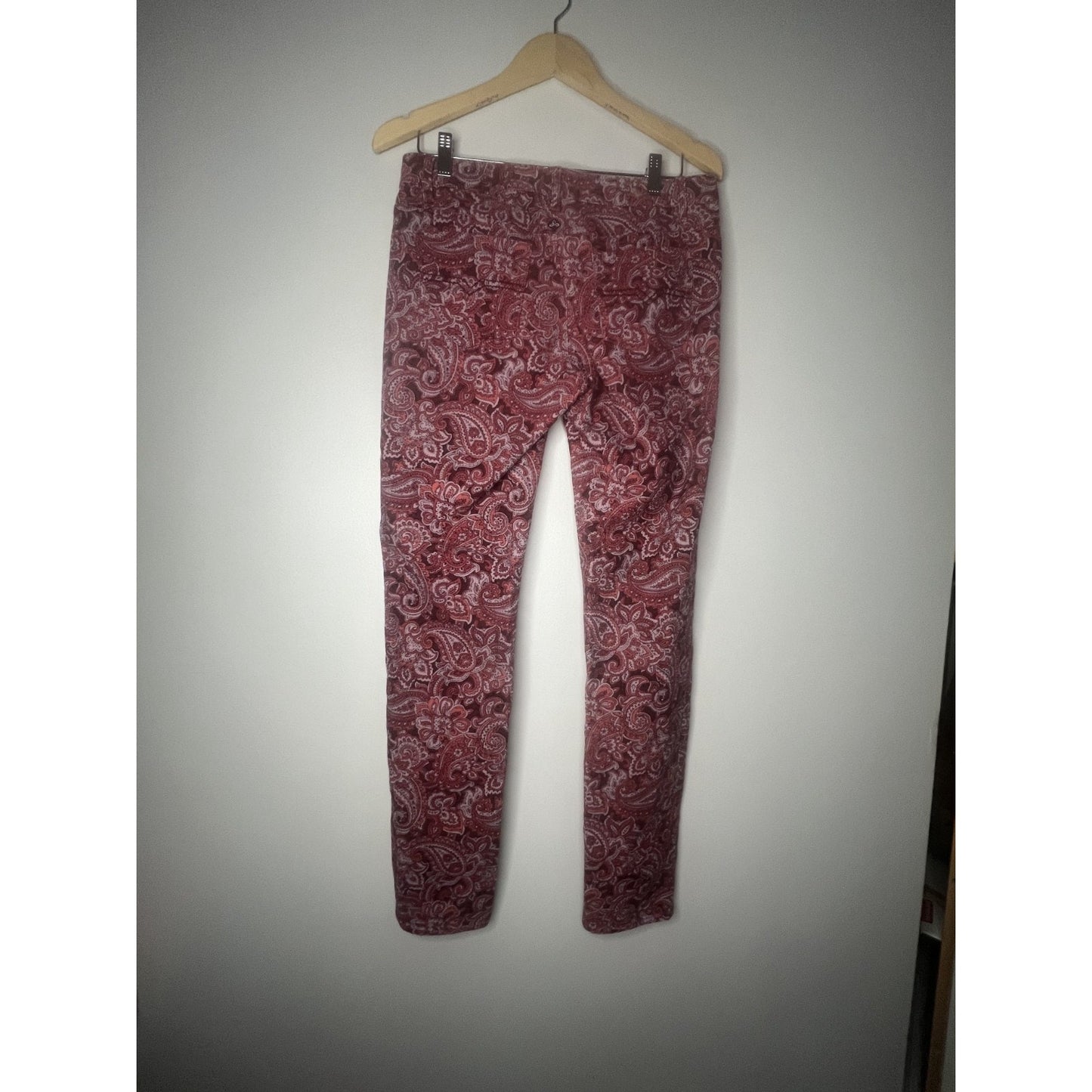 PrAna Size 10 Trinity Corduroy Low Rise Pant Women's Rhubarb Pink Paisley