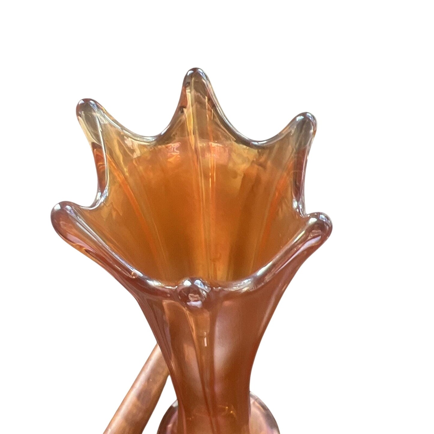 Vintage Dugan Marigold Carnival Glass Iridescent Bud Vase 9" Tall