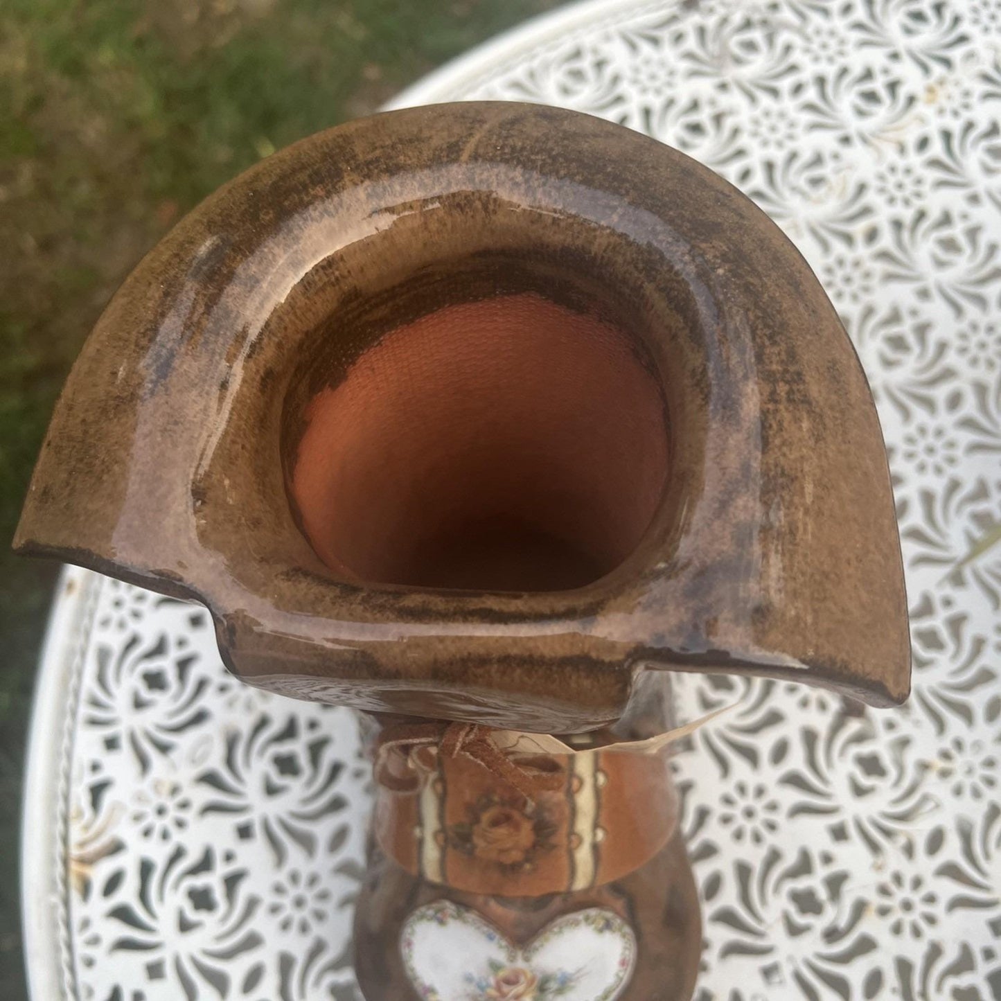 NEW Vintage 8.5" Ceramic Boot Planter, The Clay Cobbler, Brown Floral