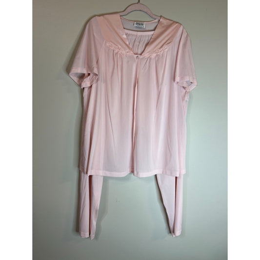 Vintage Vanity Fair Pale Pink Nylon Pajama Set XL 80s Button Top Elastic Pants