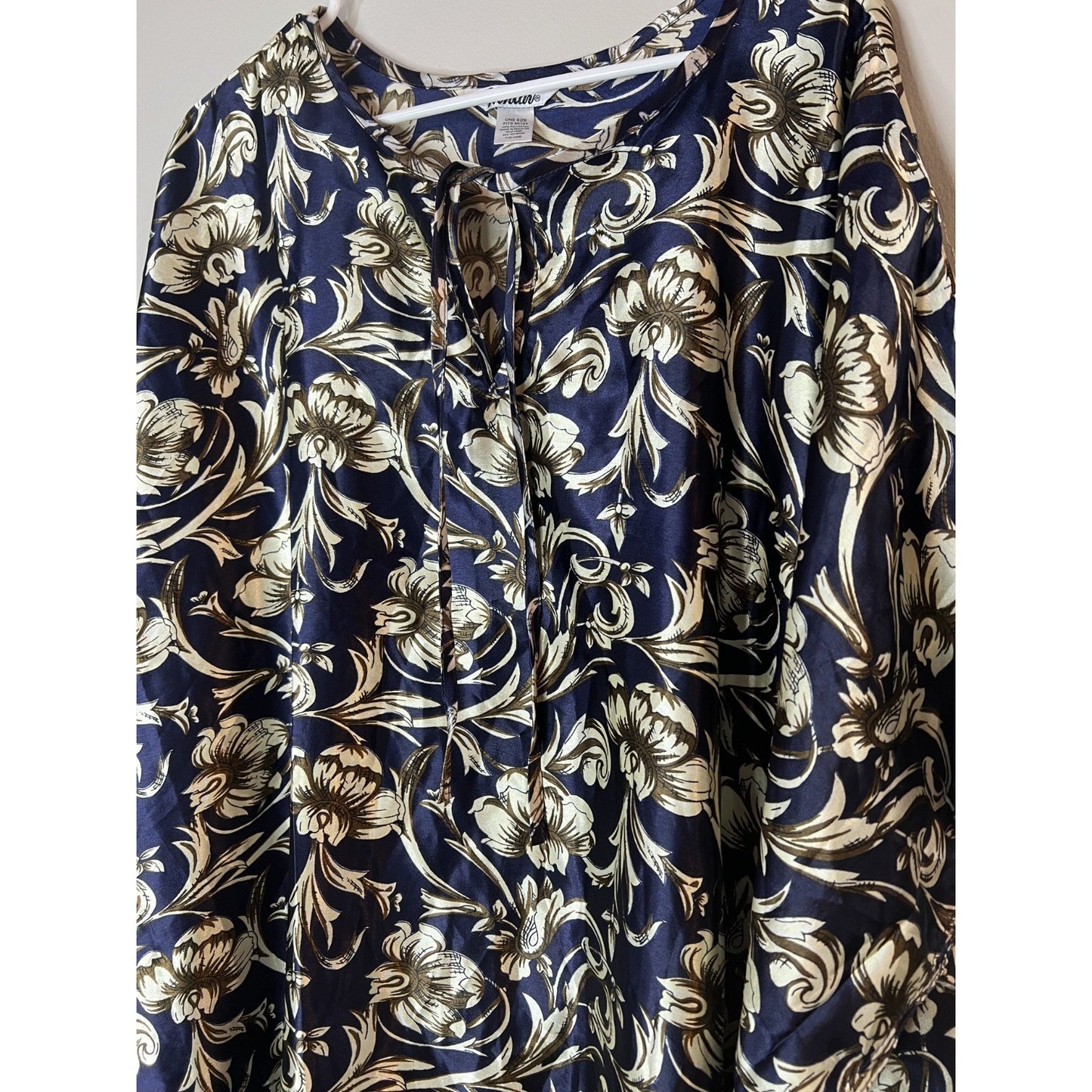 Vintage Winlar Caftan Dress One Size Blue & Gold Satin Kaftan Moo Moo MuMu