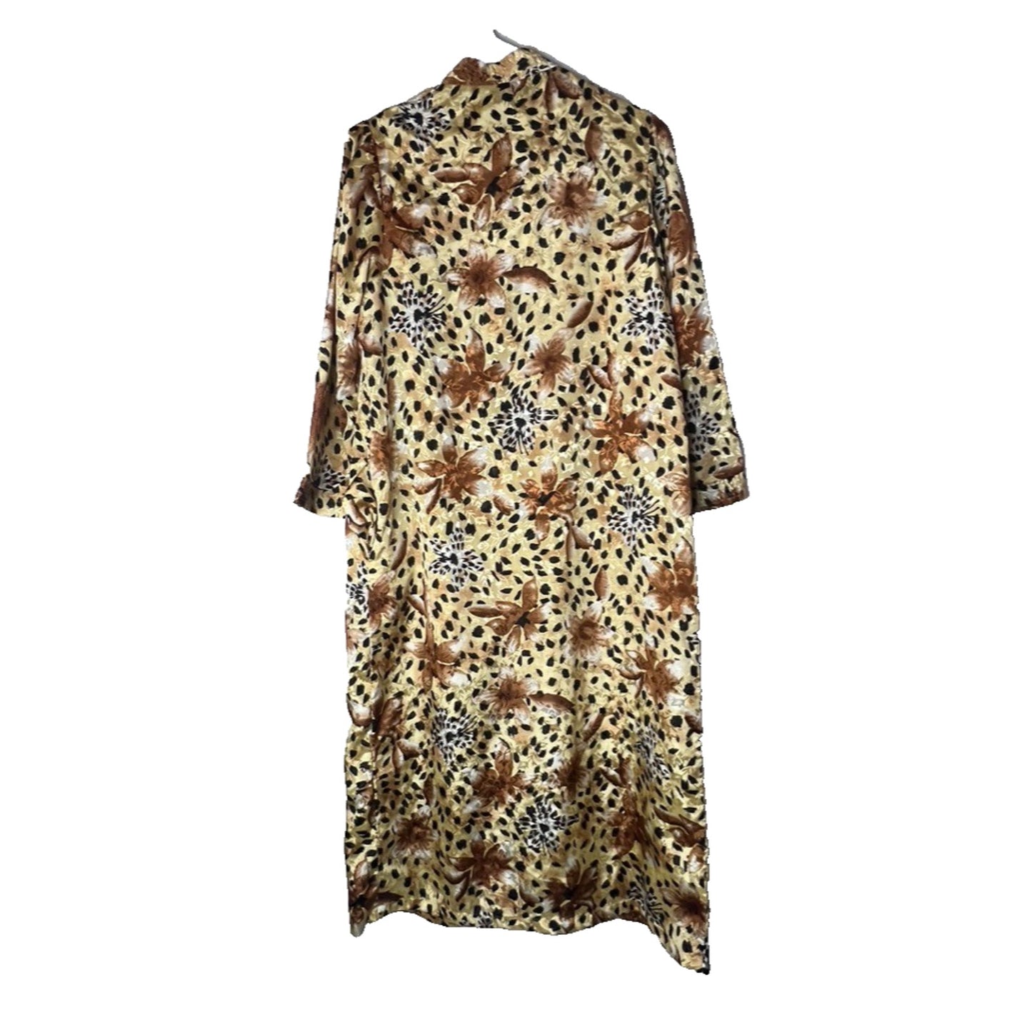 Vintage M Kaftan Caftan Muumuu Dress Gown Beach Leopard Shiny Satin Floral