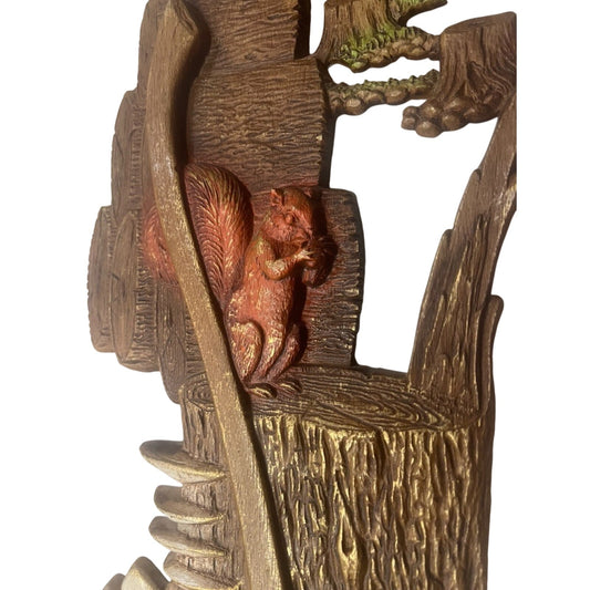 2 Vintage Burwood Wall Decor Squirrel Mushrooms Wood Wagon Wheel Pheasant Art