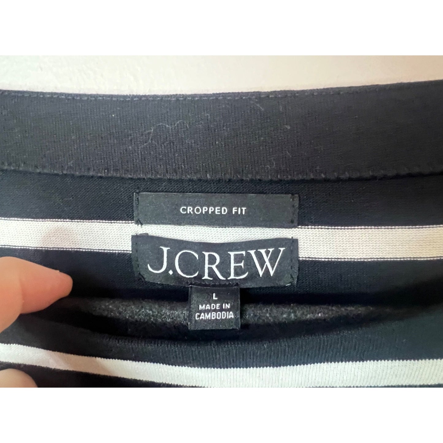 NWT J Crew Cropped blue white boat neck Cotton Long Sleeved Shirt