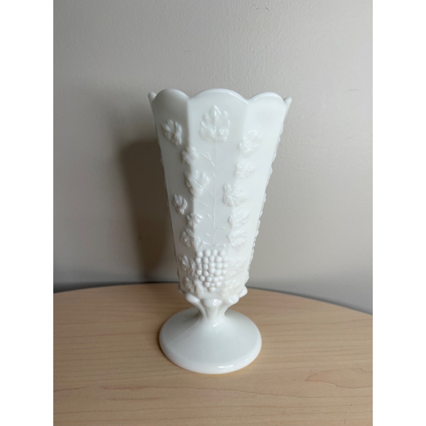 Vintage Westmoreland White Milk Glass Vase Flared Paneled Grape 9" Tall
