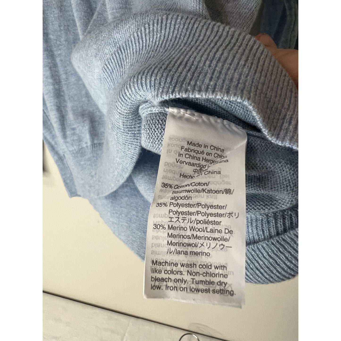 J.Crew Mens V-Neck Sweater Light Blue Cotton Merino Wool Blend Size XL