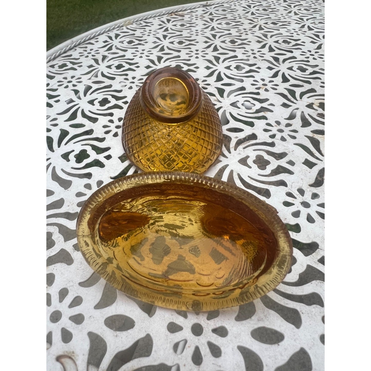 L E Smith AMBER Mini Hen On Nest Salt Cellar 3” HON