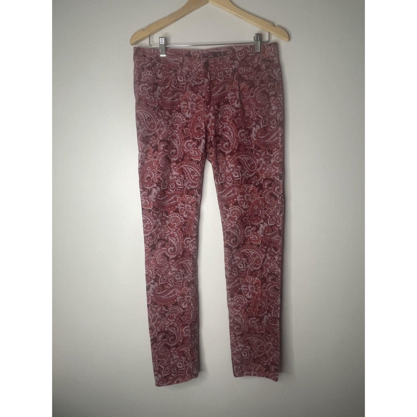 PrAna Size 10 Trinity Corduroy Low Rise Pant Women's Rhubarb Pink Paisley