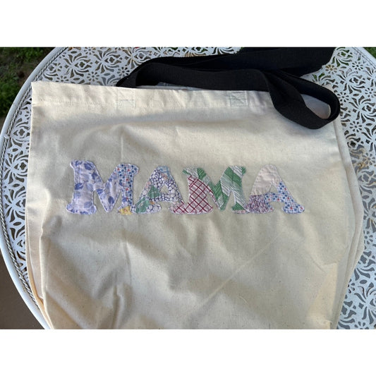NWT Mama Organic Cotton Vintage Indigo Quilt Applique Tote Bag