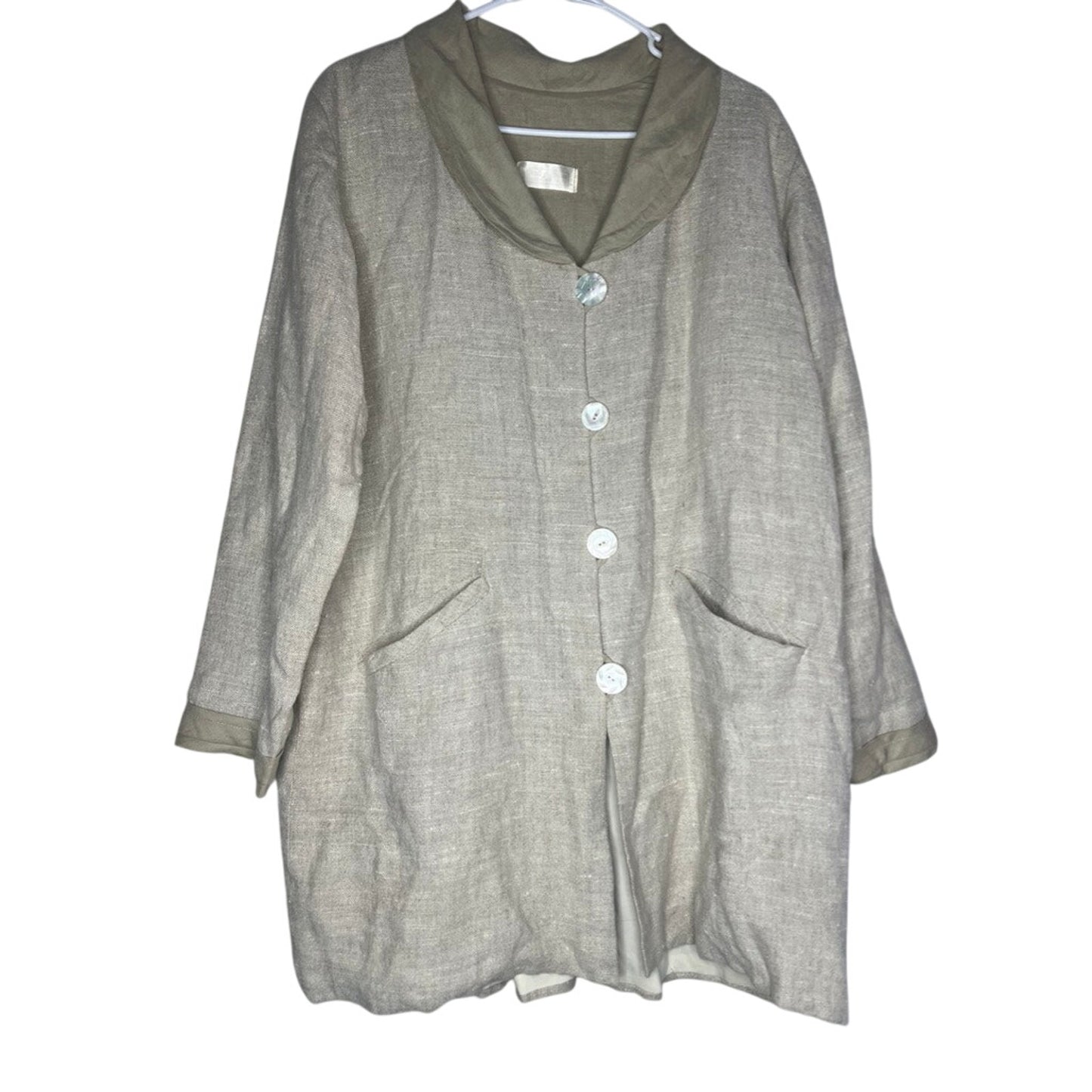 Flax Linen Langenlook Swing Coat w/ Vintage Pearl Buttons Oversized