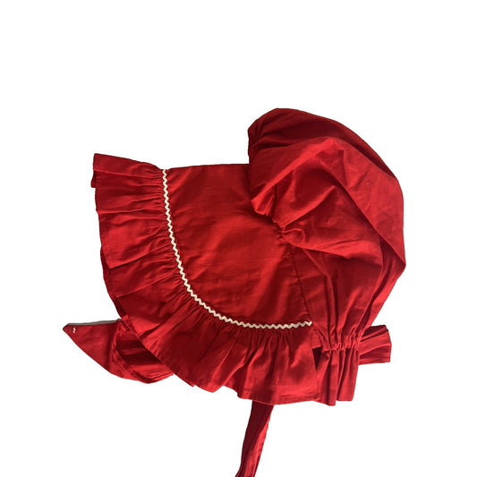 Vtg Breitbaupt's Shankstown Fashions Red Prairie Bonnet Sun Hat Ties Halloween