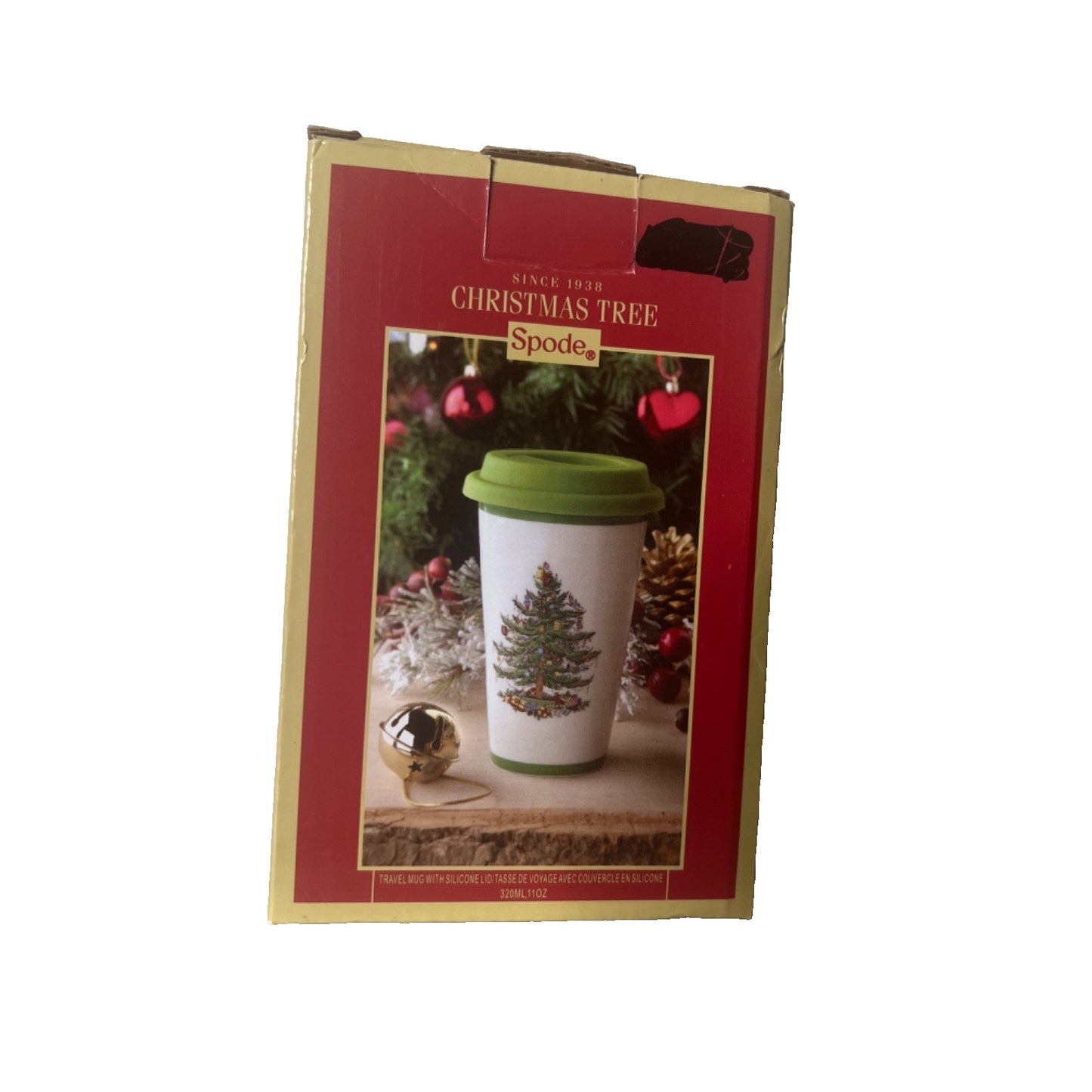 Spode Christmas Tree Ceramic Travel Mug with Silicon Lid 320 mL 11 oz NEW IN BOX
