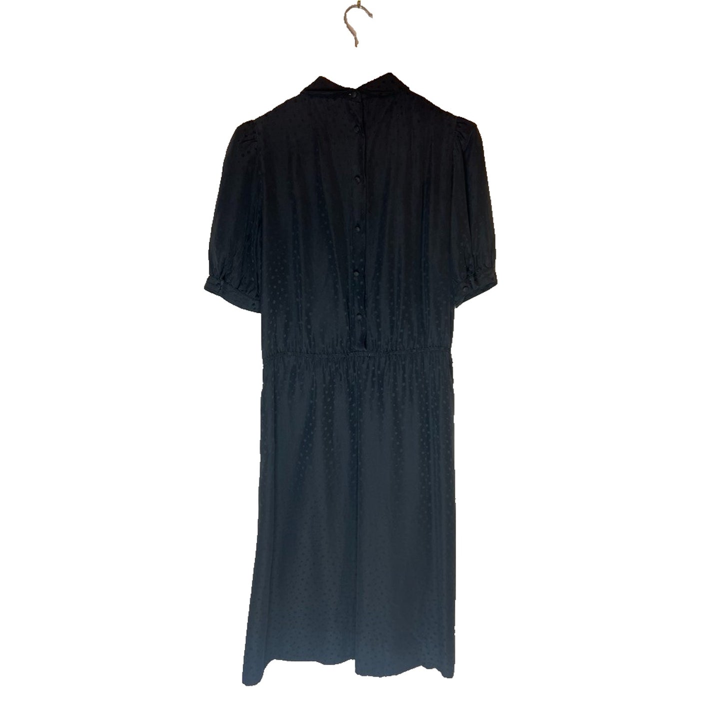 Vintage Size 10 Saks Fifth Avenue Black 100% Silk Polka Dot Dress Button Back