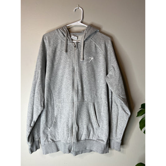 Gymshark Hoodie Mens XL Gray Cotton Full Zip Up Athletic Gym Workout Sweatshirt