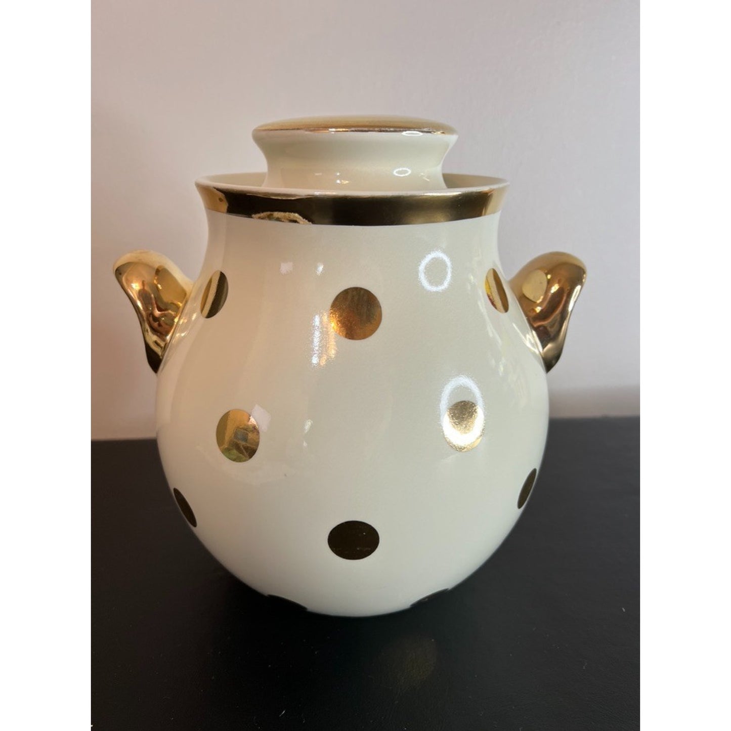 Vintage Hall Pottery Gold Dot Cookie Jar Biscuit Canister MCM Kitchen