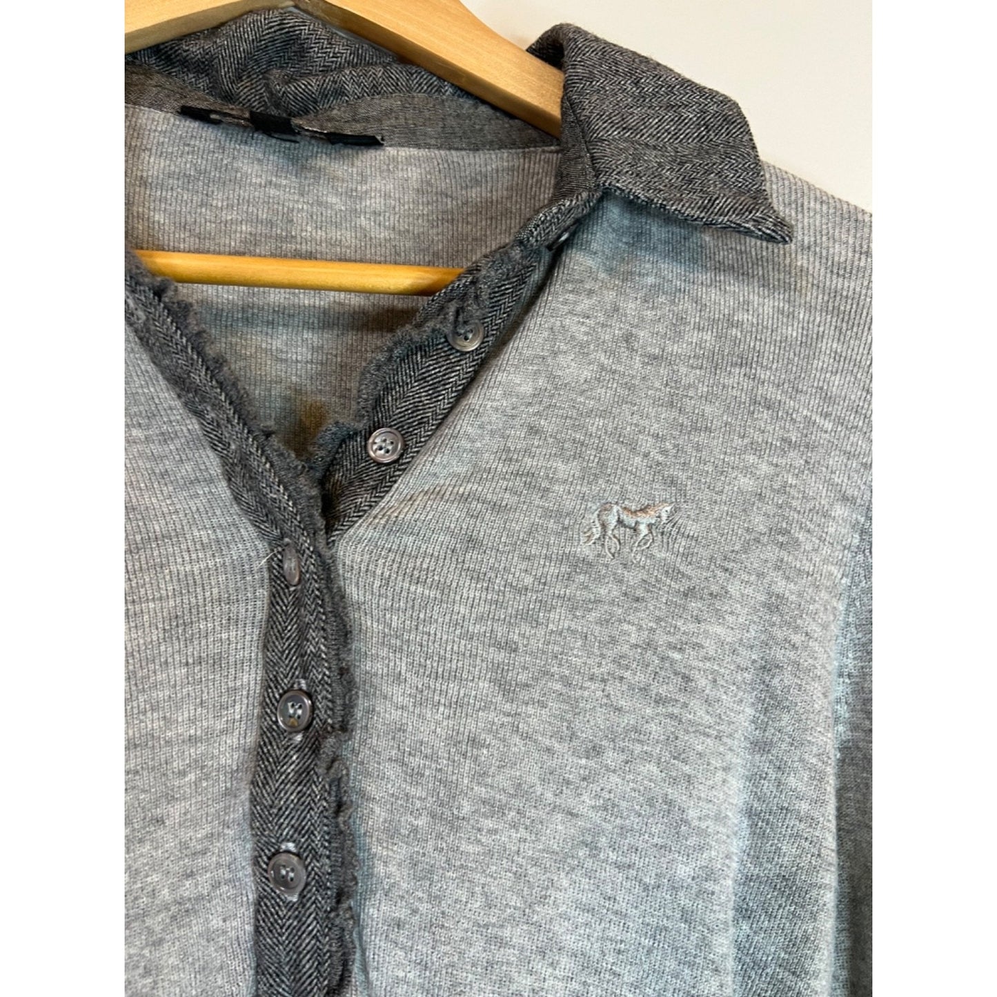 Goode Rider Large Posh Polo Sweater Grey Heather w/ button detail