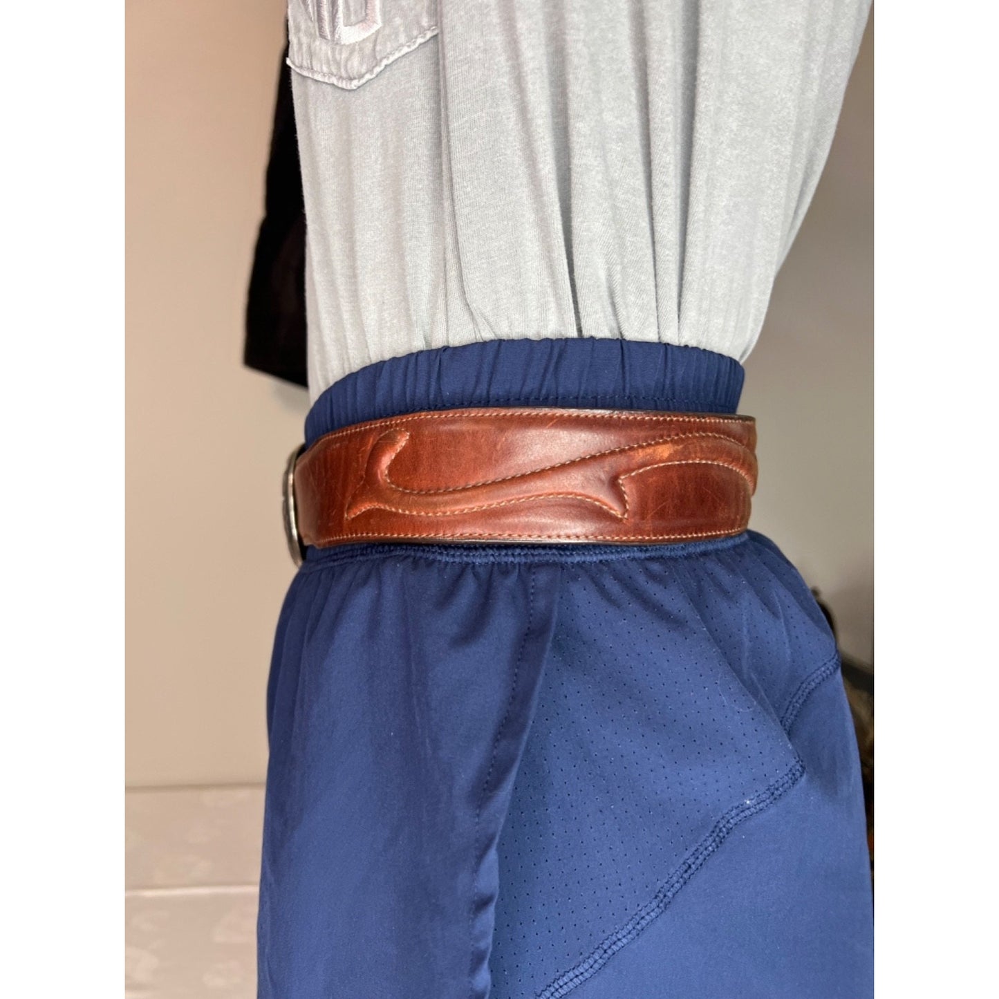 VTG 1993 Brighton Belt 49307 Brown Textured Leather Heavy Silver Buckle Sz M