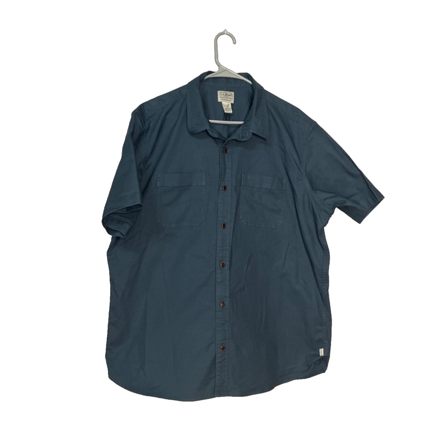 LL Bean Blue Large BeanFlex Twill Shirt Mens Untucked Fit Canvas Slate Blue