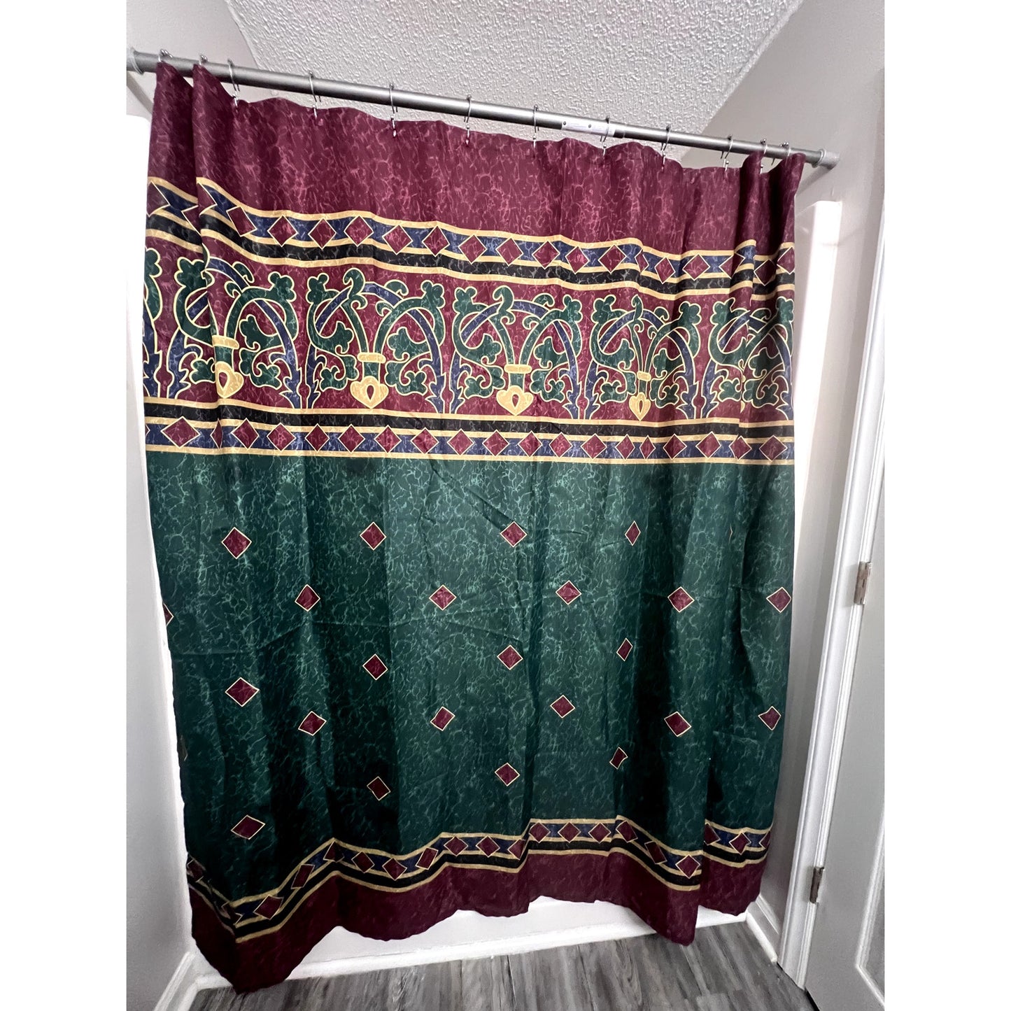 Vintage Amalfi 90S Shower Curtain Y2K Springs Home Green Maroon Gold Art Deco