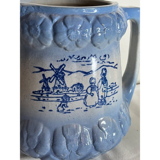 Antique Early 1900s Brush McCoy Blue White Stoneware Pitcher Dutch Children Dog