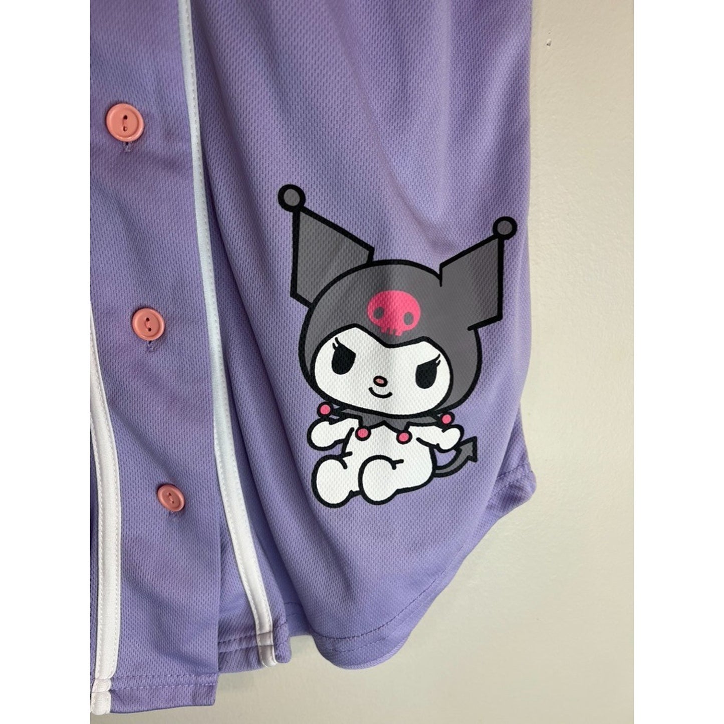 Kuromi Baseball Jersey Sanrio Adult Large Purple Button Down Shirt Lavender
