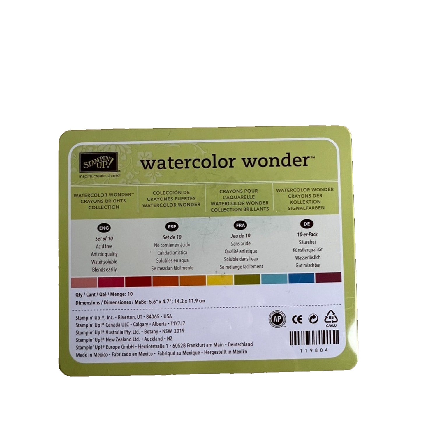 Lot 2 Stampin' Up! Watercolor Wonder Crayons Subtles & Brights 10 Each 20 Total