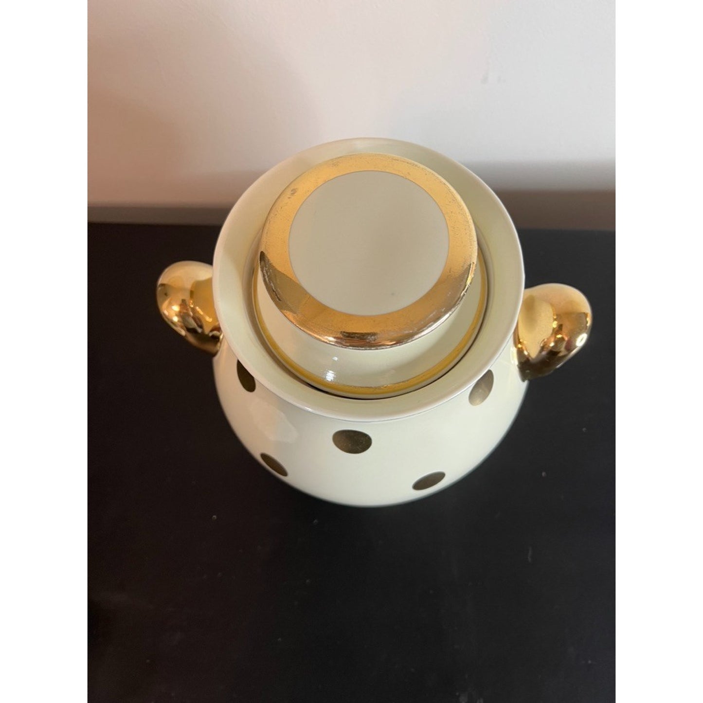 Vintage Hall Pottery Gold Dot Cookie Jar Biscuit Canister MCM Kitchen