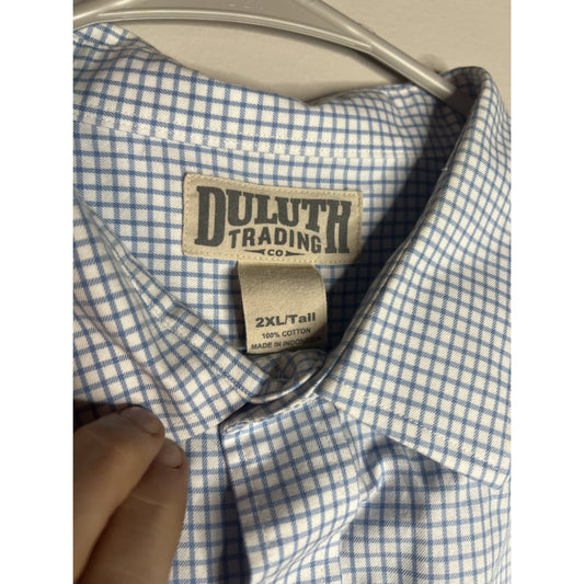 Duluth Trading Shirt Mens 2XLT XXL Tall Wrinkle Fighter Long Sleeve Blue Check