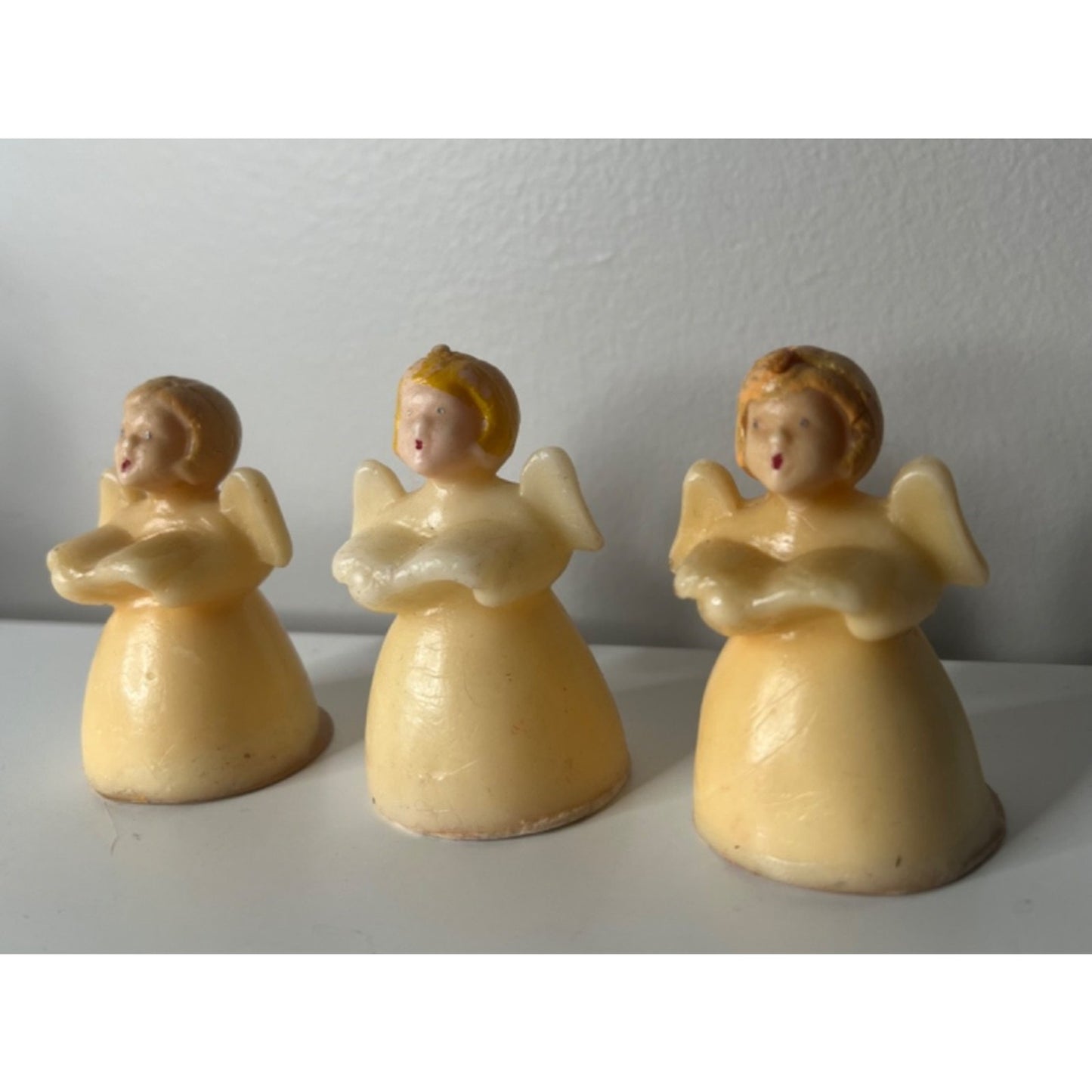 Vintage Lot Of 3 Angel Christmas Candles Tavern Gurley Unscented Choir Carolers