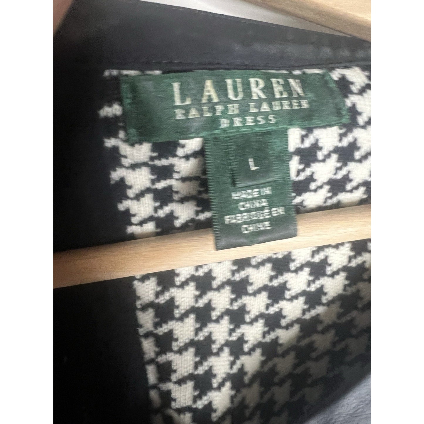 LAUREN Ralph Lauren Leather Piping Houndstooth Dress Women Size Large Genuine