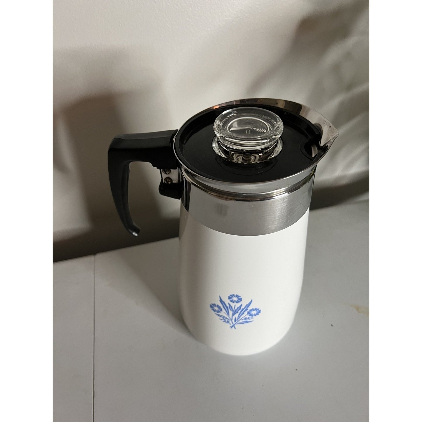 Corelle Ware Blue Cornflower Stove Top Coffee Tea Pot Percolator 9 Cup
