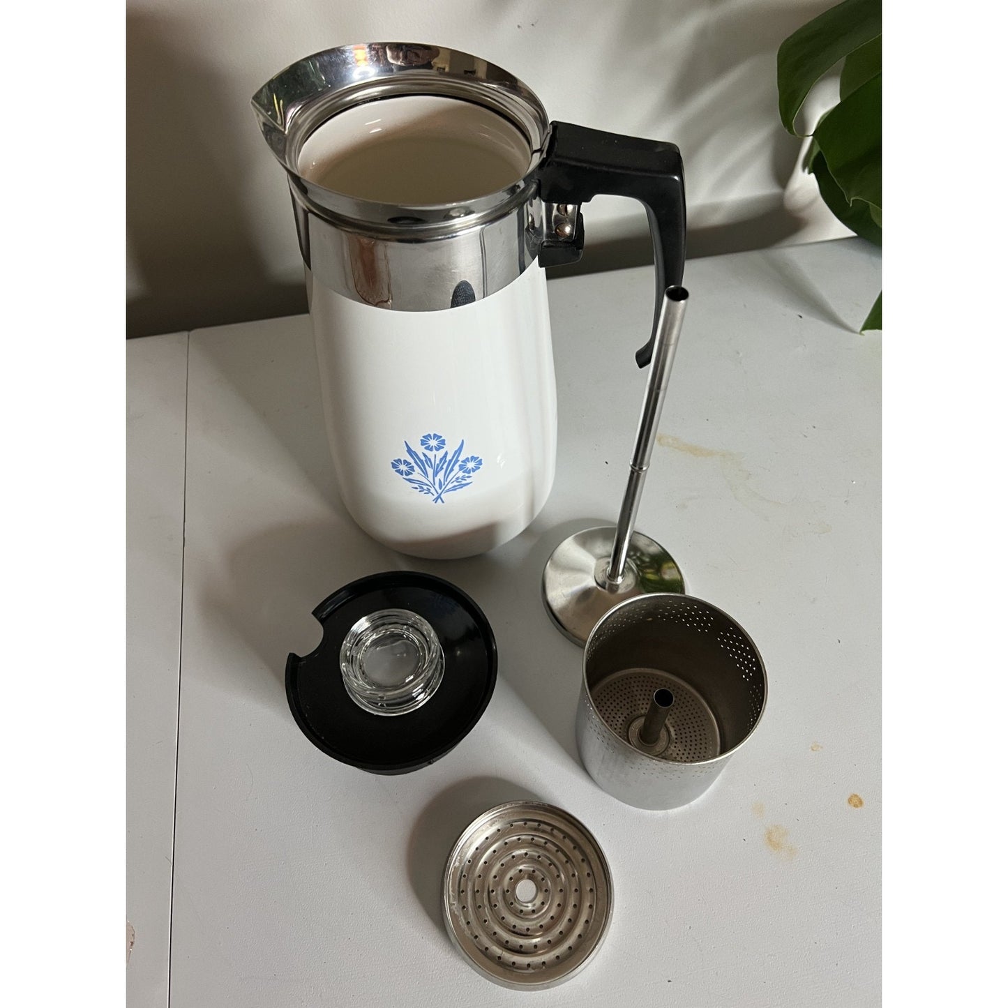 Corelle Ware Blue Cornflower Stove Top Coffee Tea Pot Percolator 9 Cup