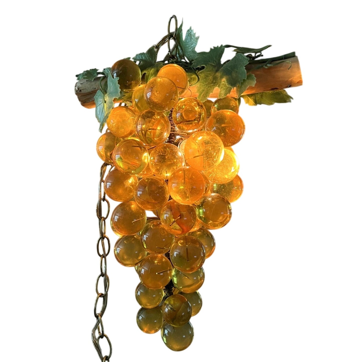 Vtg Hanging MCM Lucite Gold Yellow Champagne Grape Cluster Swag Lamp Chandelier