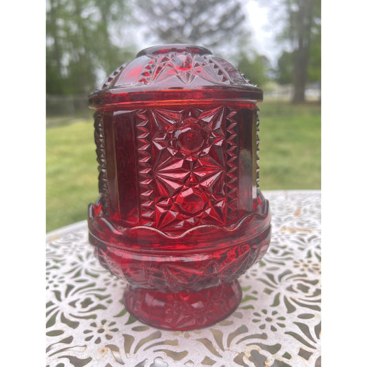 Indiana Glass Large Ruby Red Stars & Bars Fairy Lamp 6”X4” vintage