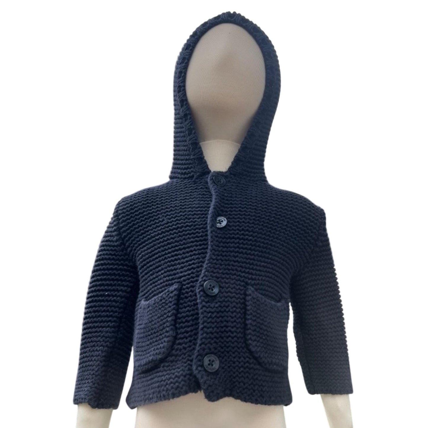 OOAK Baby Gap 3-6 Navy Knit Sweater w/ Grandmother's Flower Garden Quilt Patch