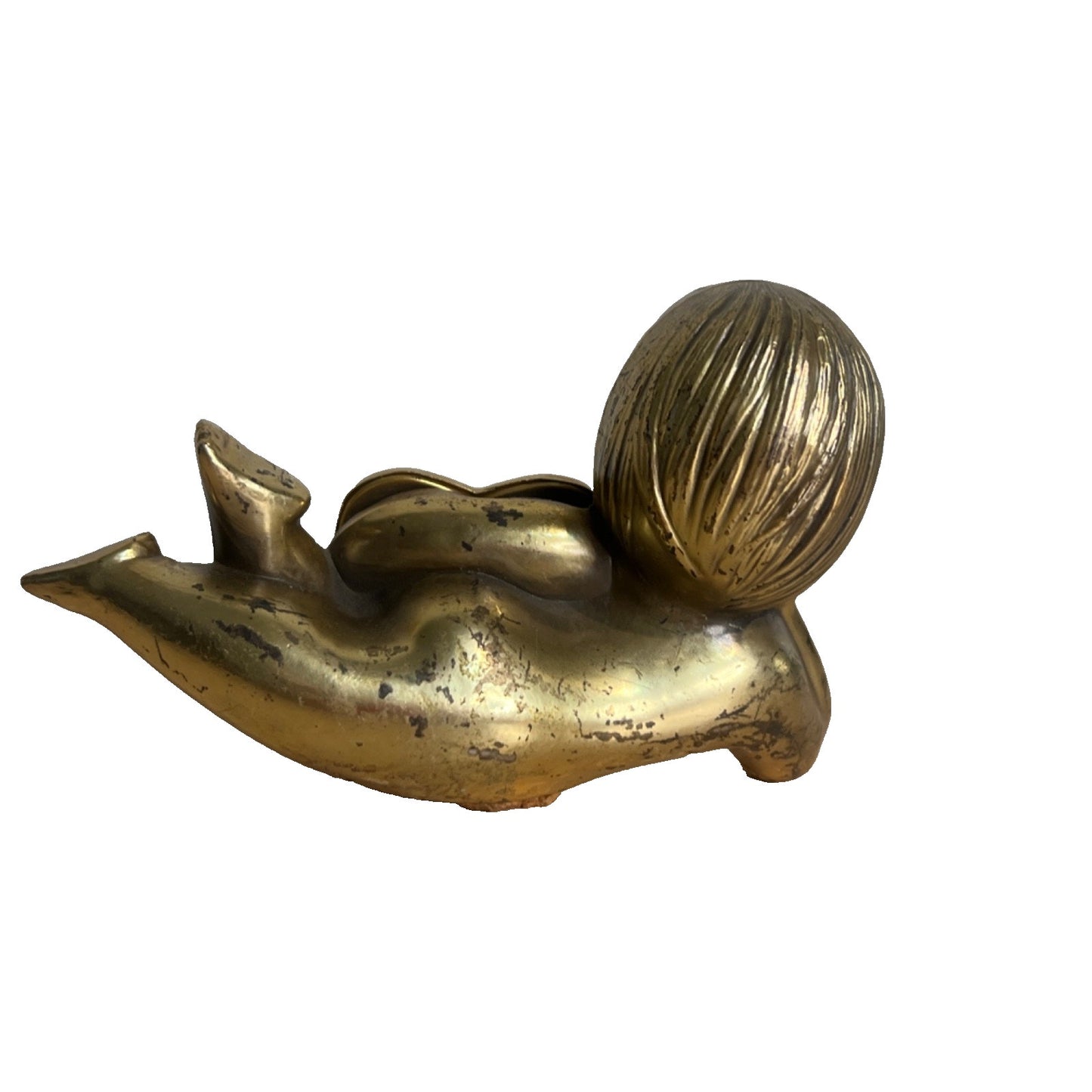 Vintage Valentine Heavy Gold Brass Sassy Girl Cherub Figurine Hollywood Regency